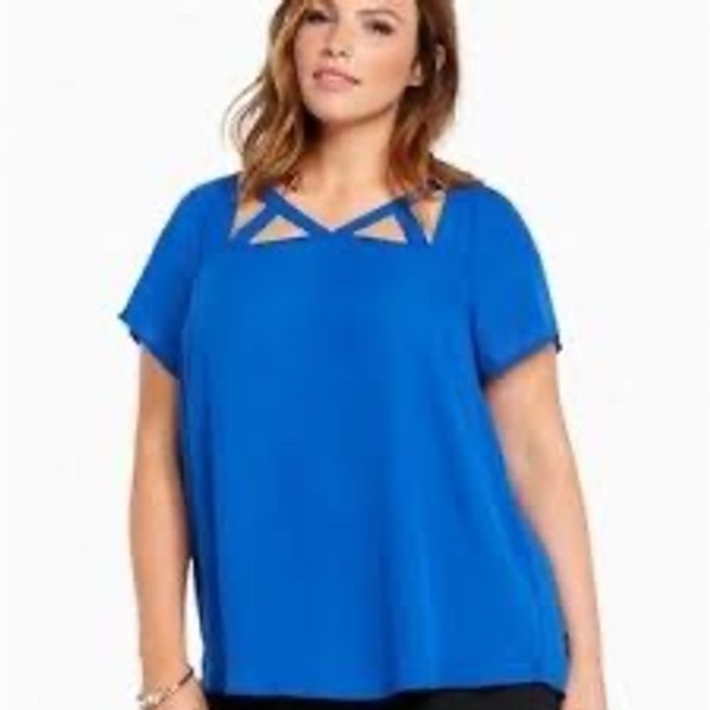 Torrid Plus Size Royal Blue‎ Georgette Cage Front Blouse, Size 00